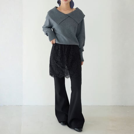 Lace Overlay Flare Pants｜レースレイヤードハイウエストフレアパンツ　HC1032