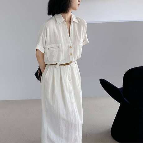 linen belt shirt onepiece｜ソフトリネンベルト付きシャツワンピース　HE1011
