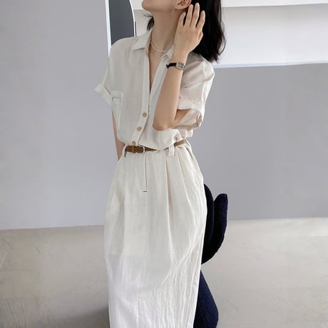 linen belt shirt onepiece｜ソフトリネンベルト付きシャツワンピース　HE1011