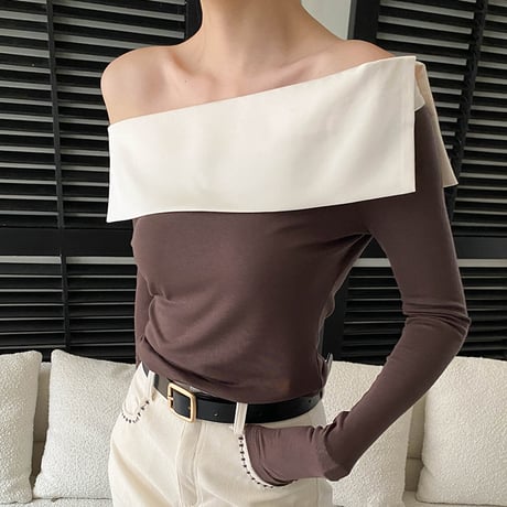 Off-Shoulder Layered Top｜レイヤードオフショルダースリムトップス（3color）　HB1069