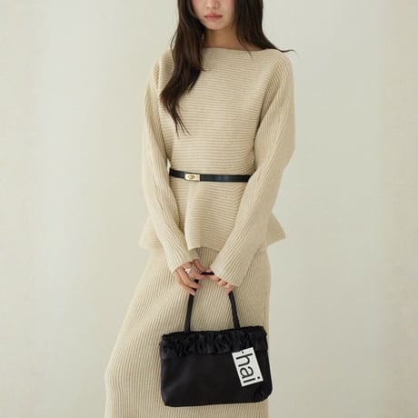 Rib Knit Peplum Set｜ペプラムニットトップス＆スカートセットアップ（2color）　HF1019