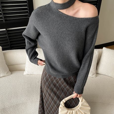 Waffle One-Shoulder Knit｜ワッフルワンショルダーニット（4color）　HB1033