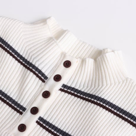 Button Stripe Rib Knit Top｜ボタンデザインストライプリブニットトップス（2color）　HB1050