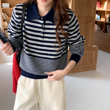 Stripe Collar Knit Pullover｜ストライプカラーニットプルオーバー（3color）　HB1020