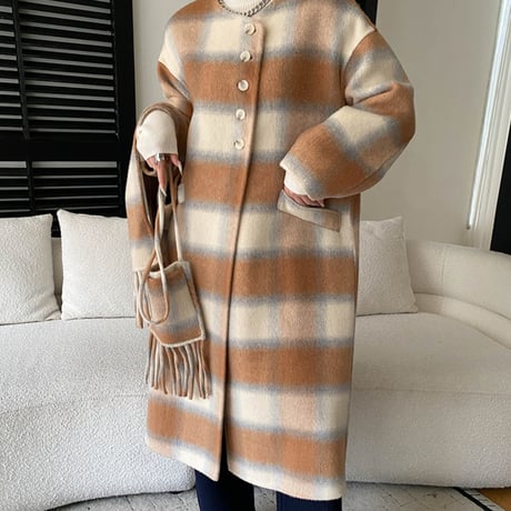 Check Layered Wool Coat｜チェックレイヤードウールロングコート（2color）　 HA1049