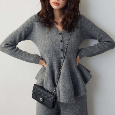 Knit Peplum Set｜フリルペプラムニットセットアップ（3color）　HF1010