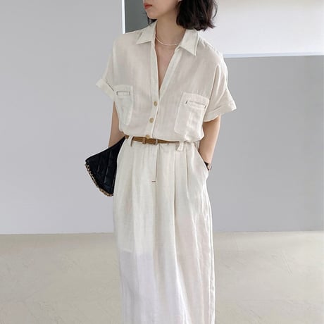 linen belt shirt onepiece｜ソフトリネンベルト付きシャツワンピース　HE1011