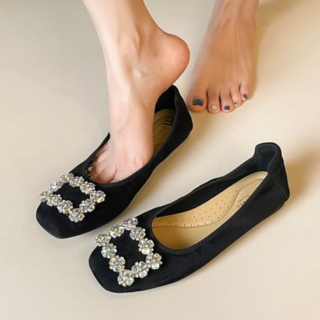 Crystal Buckle Flat Shoes｜クリスタルバックルフラットシューズ（2color）　 HG1019