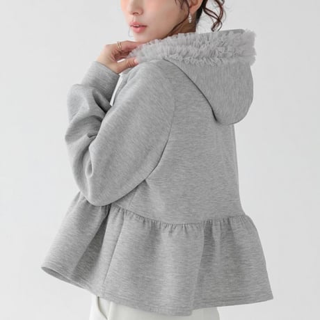 Frill Hoodie｜フリルメッシュフード付きペプラムジップフーディ（3color）　HB1068