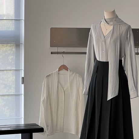 sheer chiffon tie blouse｜シアーシフォンタイブラウス（2color）　HB1086