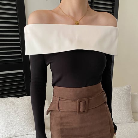 Off-Shoulder Layered Top｜レイヤードオフショルダースリムトップス（3color）　HB1069