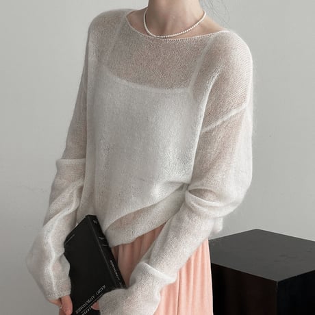 Sheer Mohair Knit｜シアーモヘアオフショルダールーズニット（6color）　HB1076