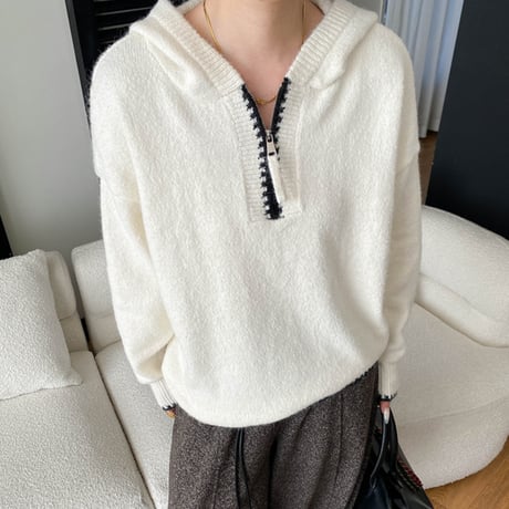 Soft Half Zip Knit Hoodie｜ハーフジップニットフーディ（2color）　HB1036