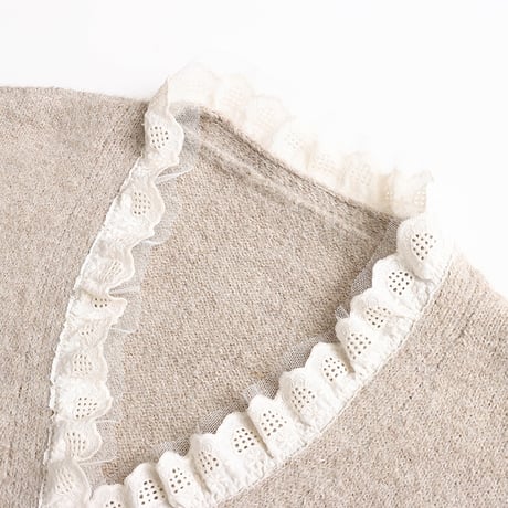 Lace Trim Knit Set｜レーストリムニットカーディガン＆スカートセットアップ（2color）　HF1014