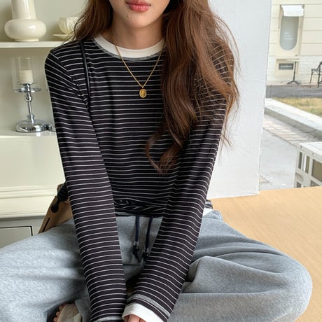 Striped Layered Long Tee｜ストライプレイヤードロングTシャツ（3color）　HB1012