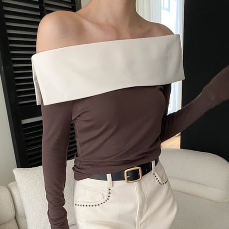 Off-Shoulder Layered Top｜レイヤードオフショルダースリムトップス（3color）　HB1069