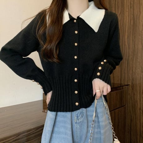 Soft Polo Knit Cardigan｜配色ポロニットカーディガン（3color）　HA1056