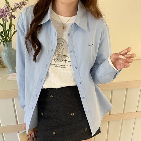 Soft Cotton Shirt｜刺繍ロゴ入りベーシックコットンシャツ（4color）　HB1072