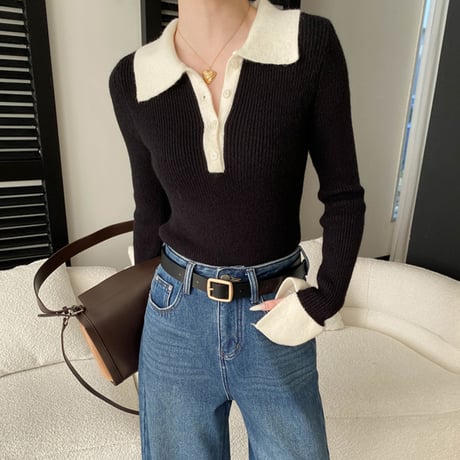 Soft Rib Polo Knit｜ ソフトリブポロカラーニットトップス （4color）　 HB1042