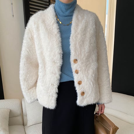 Soft Fur V-Neck Jacket｜ ソフトファーVネックジャケット（3color）　 HA1042