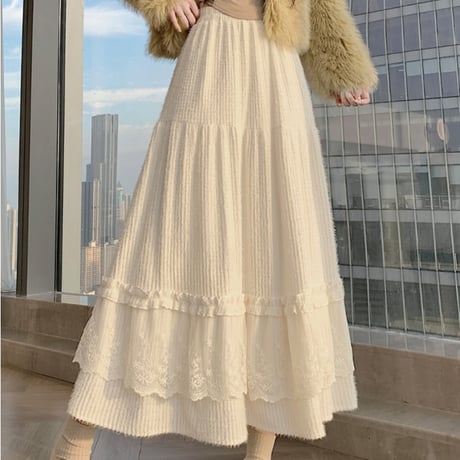 Lace Tiered Skirt｜レースティアードロングスカート　HD1017
