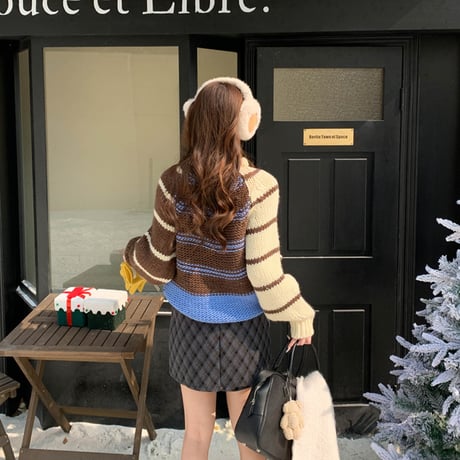 Lazy Color Block Knit｜ナチュラル配色クルーネックセーター（3color）　HB1003