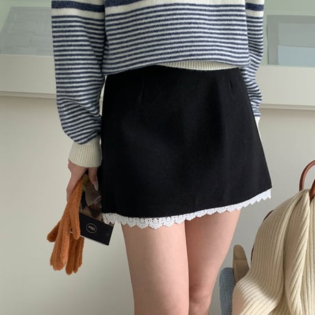 Lace Trim A-line Mini Skirt｜レーストリムAラインミニスカート（2color）　HD1006