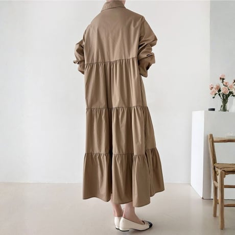 Tiered Shirt Onepiece｜ティアードシャツワンピース（3color）　HE1007