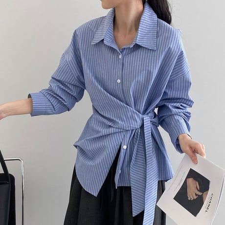 stripe wrap shirt blouse｜ストライプラップシャツブラウス　HB1085