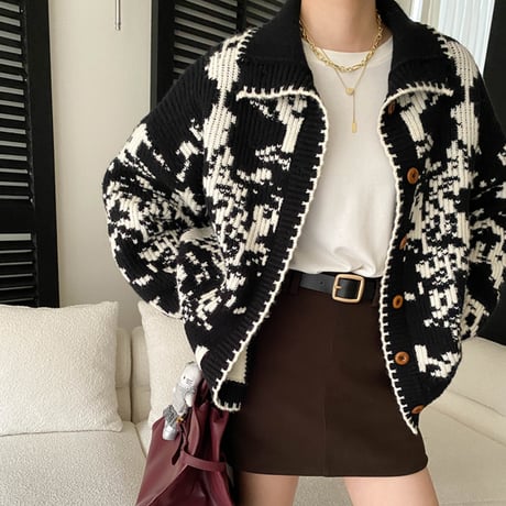 Jacquard High Neck Knit Cardigan｜ジャカード編みハイネックニットカーディガン（2color）　HA1050