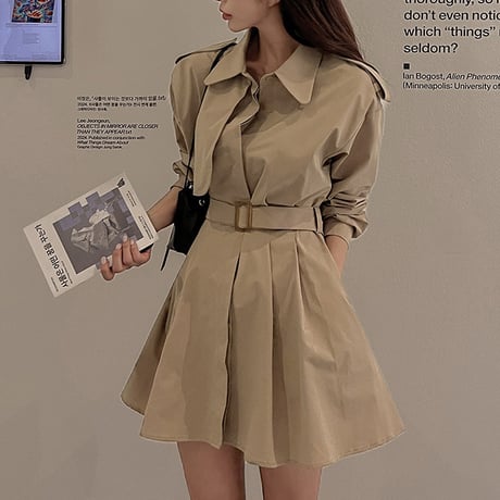 Trench Flare Mini Dress｜トレンチフレアミニワンピース（2color）　HE1010