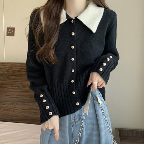 Soft Polo Knit Cardigan｜配色ポロニットカーディガン（3color）　HA1056
