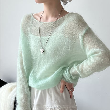 Sheer Mohair Knit｜シアーモヘアオフショルダールーズニット（6color）　HB1076