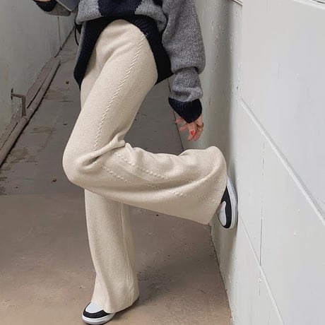 Knit Wide Leg Pants｜ツイストラインニットワイドパンツ（7color）　HC1022