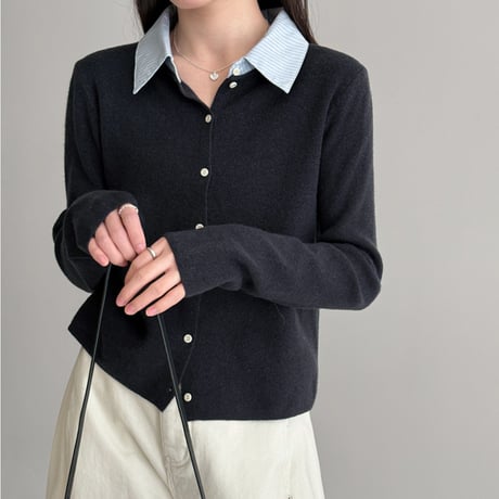 Fake Layered Knit Cardigan｜フェイクレイヤードニットカーディガン（3color）　HA1068