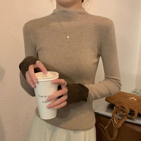 Mock Neck Rib Knit Top｜モックネックリブニットトップス（2color）　HB1053