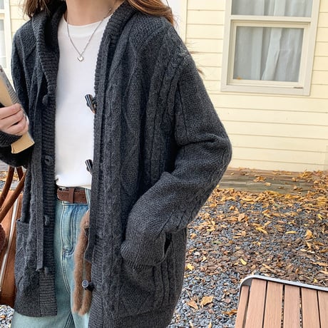 Hooded Duffle Knit Cardigan｜フードダッフルニットカーディガン（4color）　 HA1029
