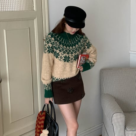Nordic Fair Isle Knit Sweater｜ノルディックフェアアイルニットセーター（3color）　HB1015