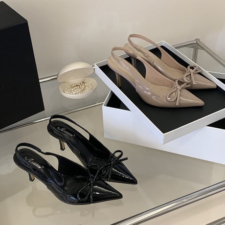 ribbon pointed slingback heel｜リボンポインテッドスリングバックヒール（2color）　HG1030