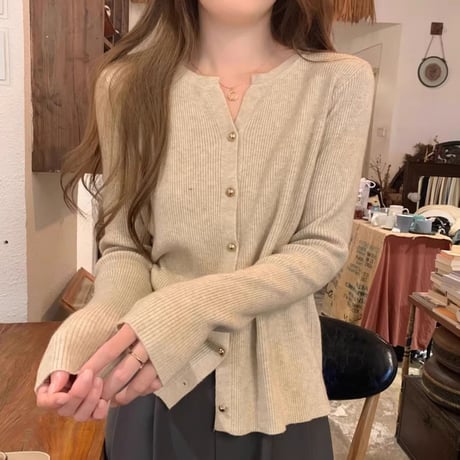 Metal Button Rib Knit Cardigan｜メタルボタンリブニットカーディガン（3color）　HA1052