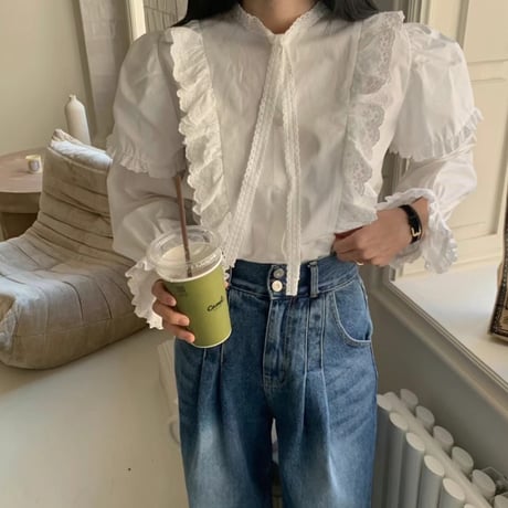Soft Lace Frill Blouse｜レースフリルデザインブラウス（2color）　HB1058