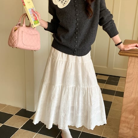 Lace Collar Knit Cardigan｜レースカラー付きニットカーディガン（3color）　HA1065