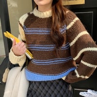 Lazy Color Block Knit｜ナチュラル配色クルーネックセーター（3color）　HB1003