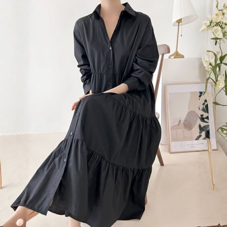 Tiered Shirt Onepiece｜ティアードシャツワンピース（3color）　HE1007