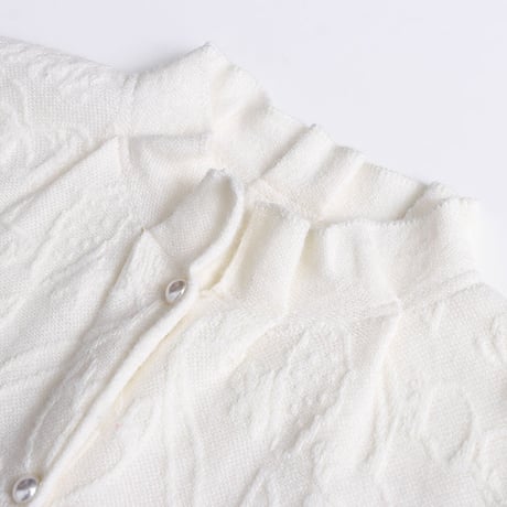 Jacquard Frill Neck Knit Cardigan｜フリルネックジャカードニットカーディガン　HA1066