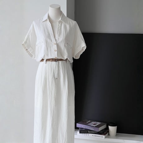 linen belt shirt onepiece｜ソフトリネンベルト付きシャツワンピース　HE1011
