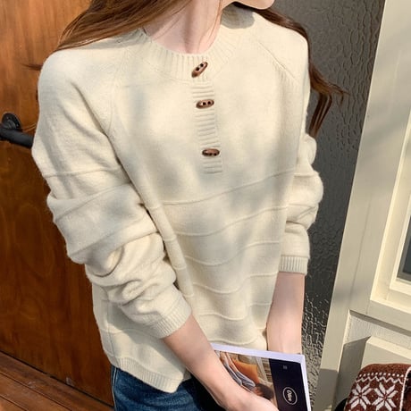 Soft Henley Neck Knit｜ソフトヘンリーネックニット（4color）　HB1013