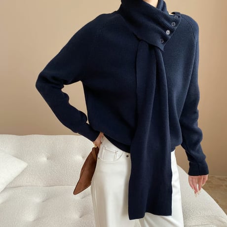Scarf Detail Raglan Knit｜スカーフ付きラグランスリーブニットトップス（4color）　HB1051