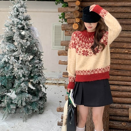 Nordic Fair Isle Knit Sweater｜ノルディックフェアアイルニットセーター（3color）　HB1015