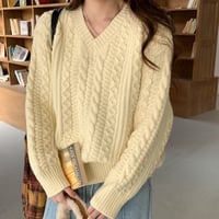 Cozy Cable V-neck Knit｜コージーケーブルVネックニット（3color）　HB1007